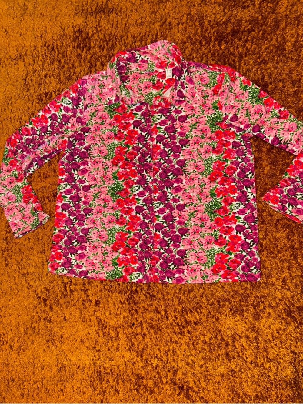 Isaac Mizrahi Pink Red Floral Button-Front Blouse
